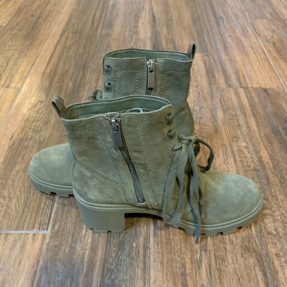 Splendid women’s Mady Green Suede Block Heel Combat Lace up Boots Size 9.5 M - Picture 7 of 11